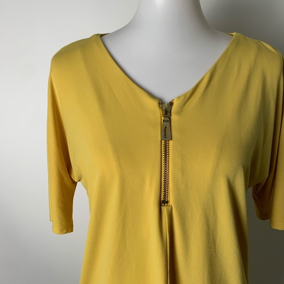GRACE Zip Front Stretch Jersey Top Mustard - Picture 2 of 7
